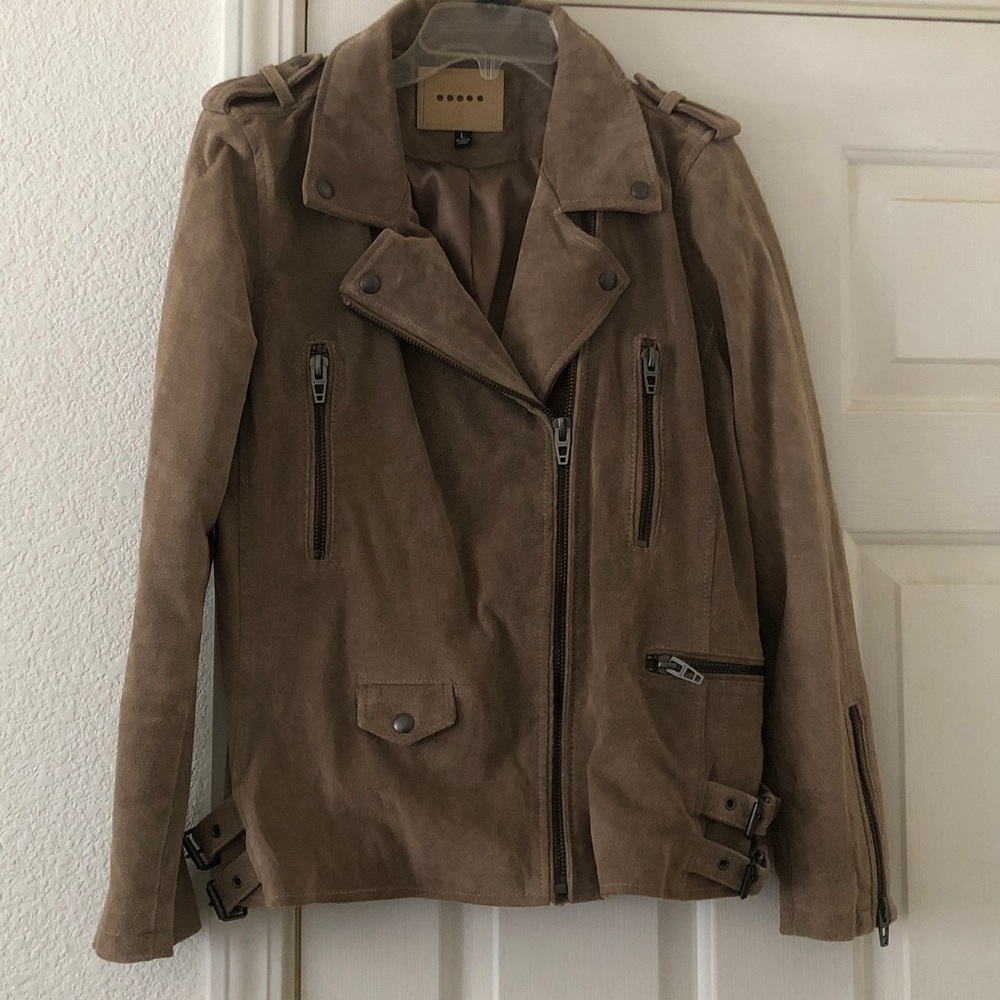 Suede Moto Jacket Taupe Women's L Cropped Biker Spring